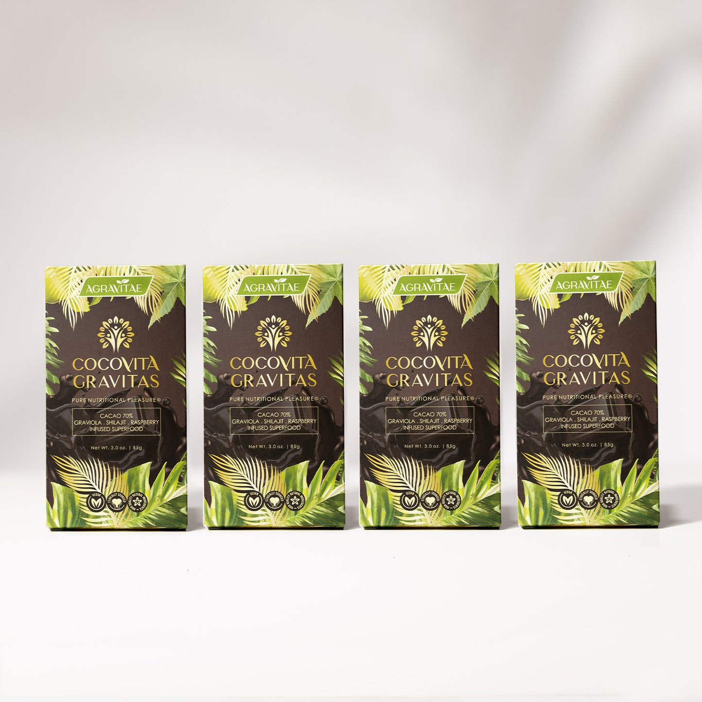 Gravitas 70% Bar (4 PACK BUNDLE) With Graviola, Raspberry And Shilajit