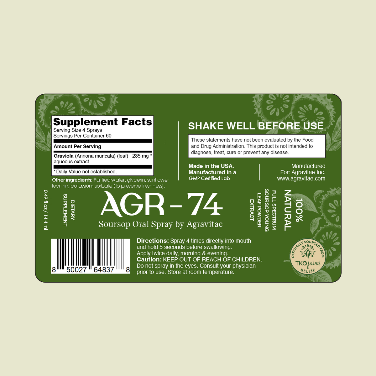 Agr Label AGR-74™ Soursop Superfood Oral Spray – Agravitae Inc