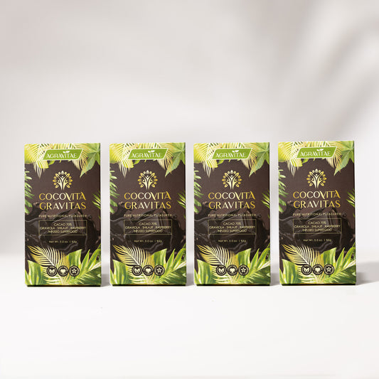 Gravitas 70% Bar (4 PACK  BUNDLE) With Graviola, Raspberry And Shilajit